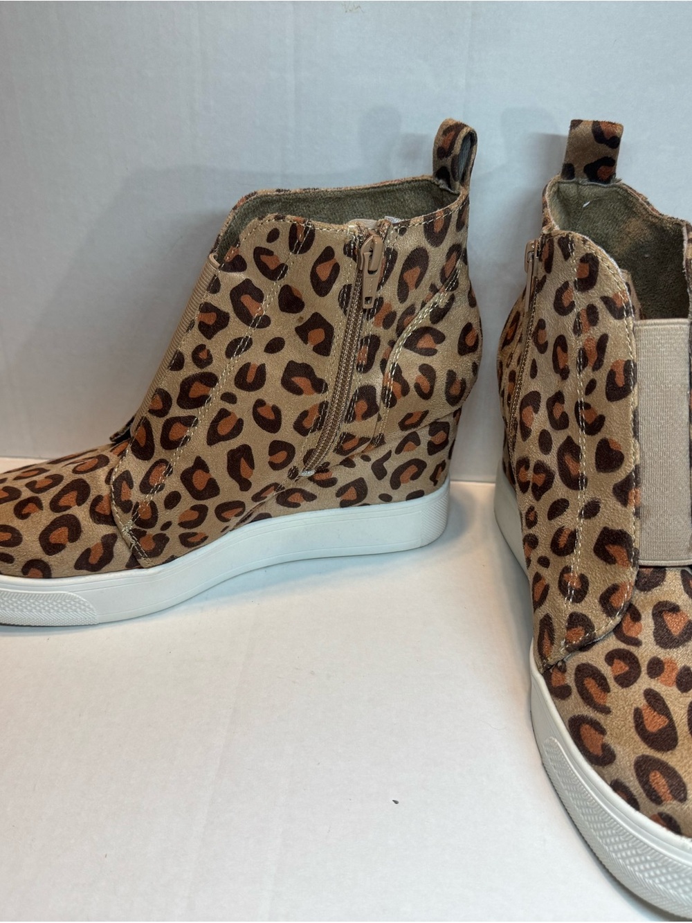 Serra Leopard Print Wedge Sneakers in Tan and Black